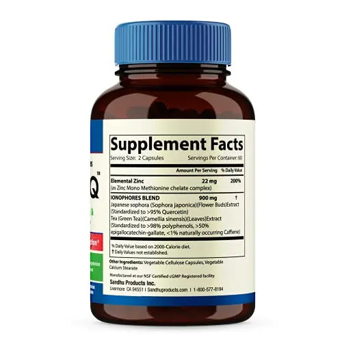 Sandhu's BioZnq 900mg Vegetarian Capsules Zinc Supplement with Quercetin Sandhu's Au supplements