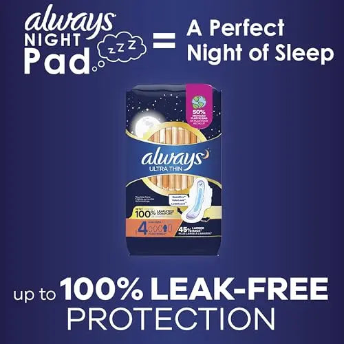 Always Ultra Thin Feminine Pads with Wings for Women, Size 4, Overnight Absorbency, Unscented Always Au supplements
