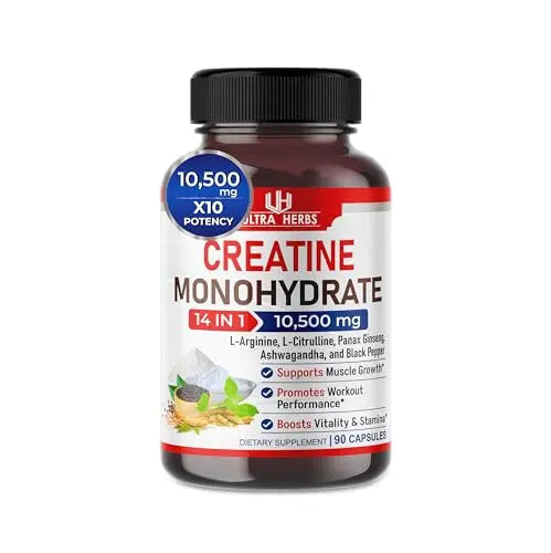 Ultra Creatine Pills Muscle Growth 9800mg Creatine Monohydrate Capsules w Ginseng ULTRA HERBS Au supplements