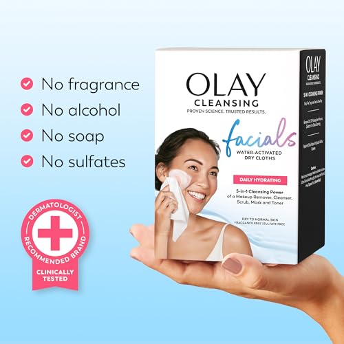 Olay Makeup Remover Wipes, Daily Facials Hydrating Face Cleanser for Normal to Dry Skin