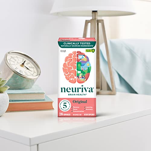 NEURIVA Original Decaffeinated Clinically Tested Nootropic Brain Supplement for Memory, Focus & Concentration, NeuroFactor & Phosphatidylserine, 28ct Capsules NEURIVA Au supplements