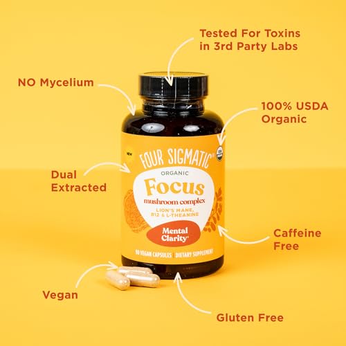 Four Sigmatic Focus Capsules | Lion's Mane Supplement Capsules | Brain Boosting Complex with Ashwagandha, Bacopa Monnieri & Rhodiola | Vegan Nootropic Adaptogen & Mushroom Supplement | 30 Servings Four Sigmatic Au supplements