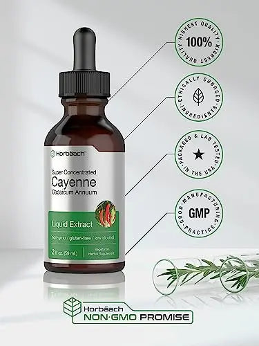 Cayenne Pepper Liquid Extract | 2 fl oz | Vegetarian, Non-GMO, Gluten Free Supplement Horbäach Au supplements