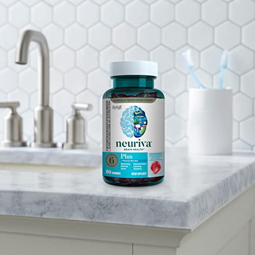 NEURIVA Plus Decaffeinated Nootropic Brain Supplement for Memory, Focus & Concentration & Cognitive Function, Clinically Tested NeuroFactor, Phosphatidylserine, Vitamins B6 B12,50ct Strawberry Gummies NEURIVA Au supplements