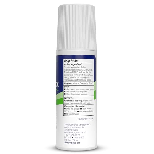 Theraworx Relief for Muscle Cramps Roll-On Fast-Acting Muscle Spasm, Leg Soreness with Magnesium Sulfate - 2.5 oz - 1 Count Theraworx Au supplements