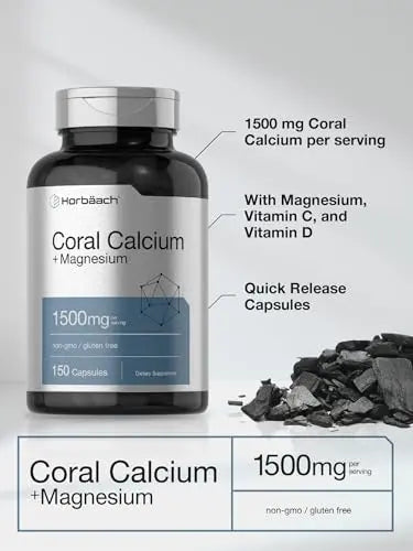 Coral Calcium 1500mg 150 Capsules | Plus Magnesium | Non-GMO, Gluten Free Supplement Horbäach Au supplements
