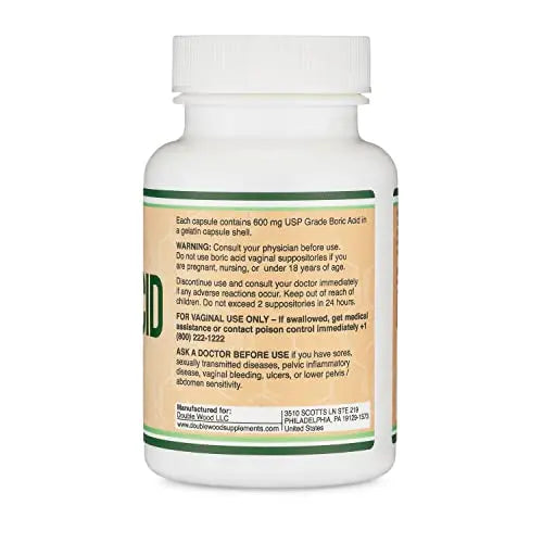 Boric Acid Vaginal Suppositories (600mg, 60 Count) Supports Vaginal pH Balance, Odor Control Double Wood Supplements Au supplements