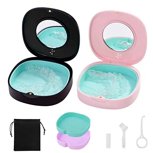 2 Pack Retainer Case with Vent Holes, Mirrors,Compatible with Invisalign,Night Guards Doboli Au supplements