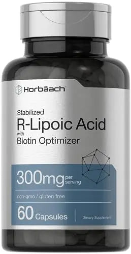 Stabilized R-Lipoic Acid 300mg | 60 Capsules | with Biotin Optimizer | Non-GMO, Gluten Horbäach Au supplements