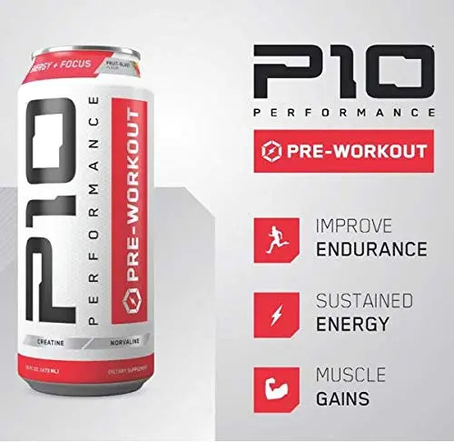 P10 Performance Sugar-Free Pre Workout Drink - 12-Pack, Fruit Blast, 12oz Cans - Energy P10 Performance Au supplements