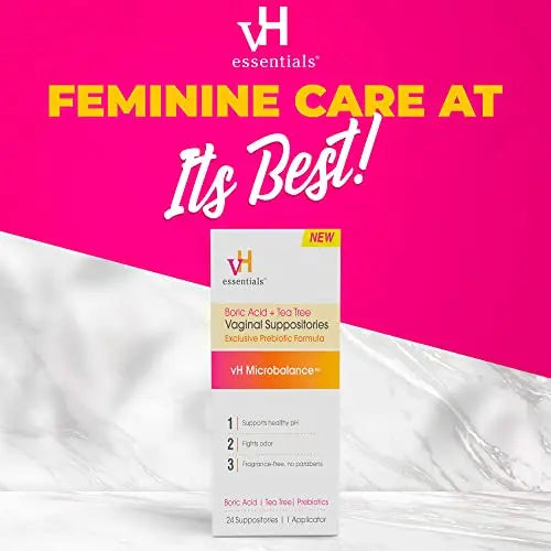 vH essentials Boric Acid + Tea Tree Vaginal Suppositories - Prebiotics Formula with Lactic Acid vH essentials Au supplements