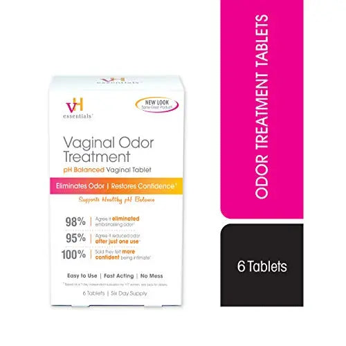 vH essentials Vaginal Odor Treatment - pH Balanced Vaginal Suppositories - 6 Tablets With Applicator, White vH essentials Au supplements