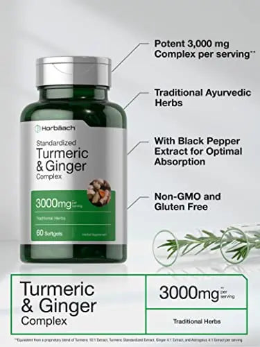 Turmeric and Ginger Supplement 3000 mg | 60 Softgel Capsules | Turmeric Curcumin Complex Horbäach Au supplements