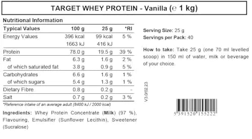 Whey Protein Powder | Vanilla | Target Whey Protein by ROS Nutrition | 1 Kg | 40 Servings | ROS Nutrition Au supplements
