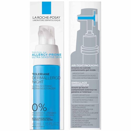 La Roche-Posay Toleriane Dermallergo Night Cream for Face, Intense Soothing Moisturizer with Vitamin E, Allergy Tested