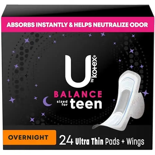 U by Kotex Balance Sized for Teens Ultra Thin Overnight Pads with Wings, 24 Count (Packaging May Vary) U by Kotex Au supplements