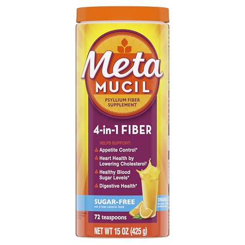 Metamucil 4-in-1 Psyllium Husk Friendly Fiber Supplement, Sugar-Free, 72 teaspoons, Orange Flavored, Daily Fiber Powder for Digestive Health