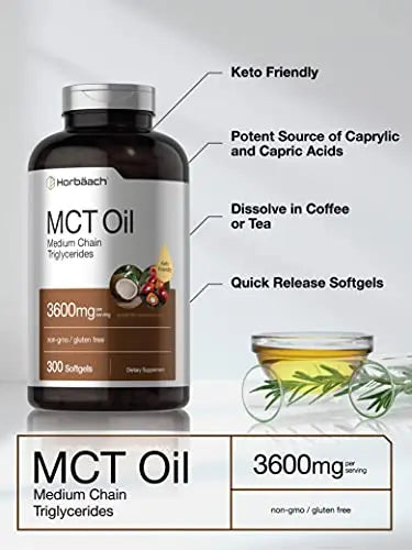 Keto MCT Oil Capsules 3600mg | 300 Softgels | Coconut Oil Pills | Non-GMO and Gluten Horbäach Au supplements