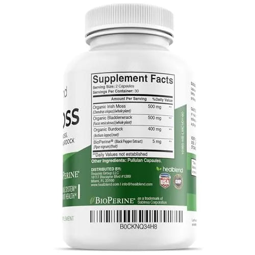 healblend Organic Irish Moss, Bladderwrack, Burdock, & BioPerine - 1405mg with Black Pepper healblend Au supplements