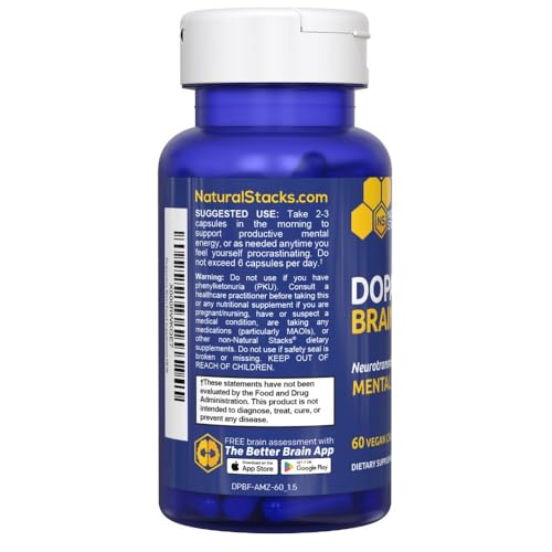 NATURAL STACKS Dopamine Brain Food - 650mg L-Tyrosine Supplement - Dopamine Supplement for Focus & Mental Drive - Supports Mental Energy - Neurotransmitter Support with B Vitamins - 60 Capsules NATURAL STACKS Au supplements