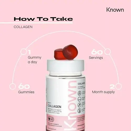 Marine Collagen Gummies by Known Nutrition with Vitamin C | 60 One-a-Day 500mg Hydrolysed Marine Collagen Gummies Known Au supplements