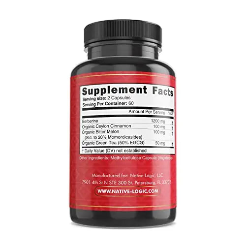 Native Logic Berberine HCL 1200mg with Ceylon Cinnamon, Bitter Melon, and Green Tea Native Logic Au supplements