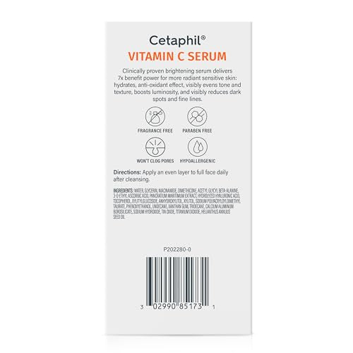 Cetaphil Vitamin C Serum, Visibly Reduces Look of Dark Spots and Hyperpigmentation, Formulated with Niacinamide