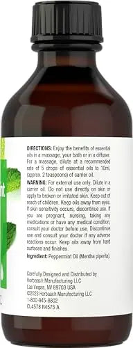 Horbaach Peppermint Oil | 2 fl oz | Pure Essential Spray | for Massage, Bath & Diffusers | Non-GMO Horbäach Au supplements