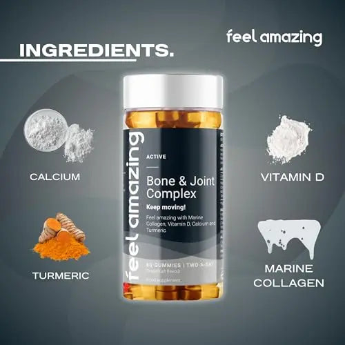 Feel Amazing Bone & Joint Complex Gummies - with Calcium, Vitamin D3 & Marine Collagen - 60 Grapefruit-Flavored Gummies - 30-Day Supply (1) Feel Amazing Au supplements