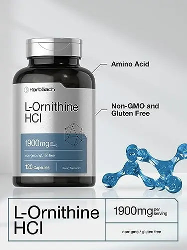 L Ornithine HCl | 1900mg | 120 Capsules | Non-GMO & Gluten Free Supplement Horbäach Au supplements