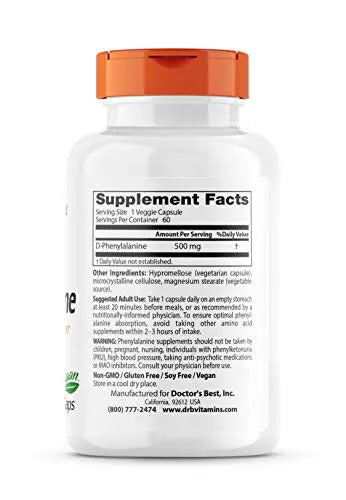 Doctor's Best D-Phenylalanine, Supports Mood, Nervous System, Non-GMO, Vegan, Gluten Doctor's BEST Au supplements