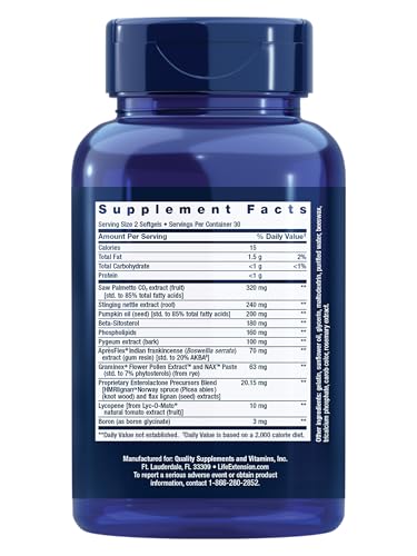 Life Extension Ultra Prostate Formula, Saw Palmetto for Men, pygeum, stinging Nettle Root, lycopene, Prostate Health, Urination Flow