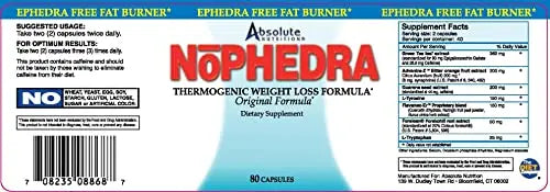 Absolute Nutrition Thermogenic Fat Burners, Nophedra Capsules, 80 Count Bottle Absolute Nutrition Au supplements