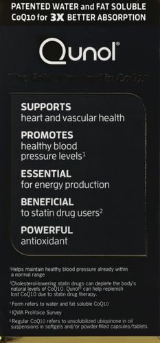 Qunol Ultra CoQ10 100mg, 3x Better Absorption, Patented Water and Fat Soluble Natural Supplement Form of Coenzyme Q10
