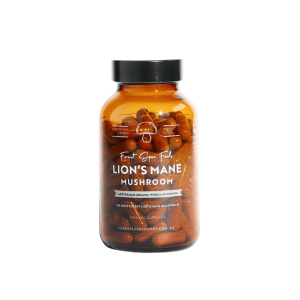 Forest Super Foods Lions Mane Supplement Capsules (120 Capsules) Organic Lions Mane Mushroom | Memory Lift Brain Supplement for Focus and Productivity. Lion Mane, Grown & Made in Australia