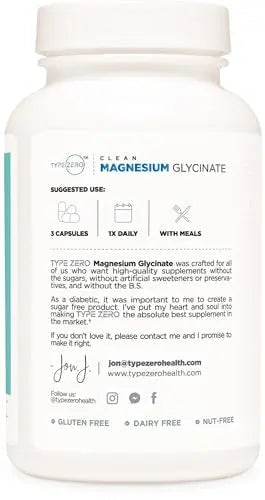 Type Zero Magnesium Glycinate (210mg | 180 Capsules) Pure, Non-GMO, Gluten Free Type Zero Au supplements