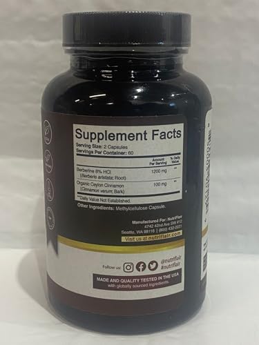 NutriFlair Premium HCL 1200mg, 120 Capsules - Plus Pure True Ceylon Cinnamon
