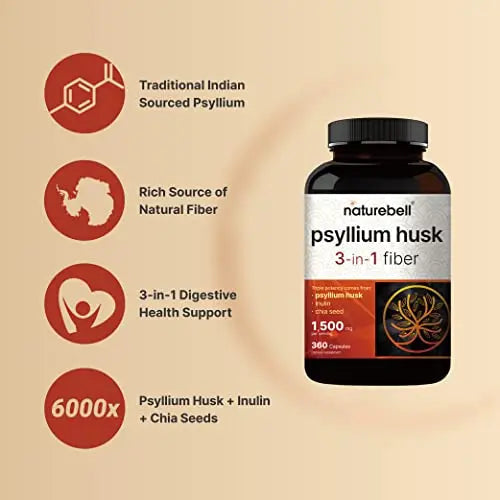 NatureBell Psyllium Husk Capsules 1500mg Per Serving, 360 Count, with Inulin NatureBell Au supplements