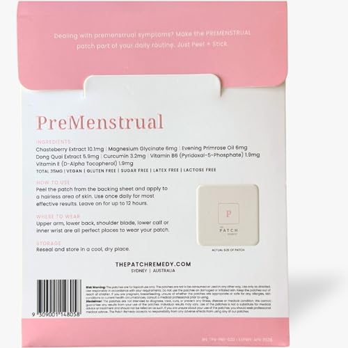 The Patch Remedy Pre Menstrual Patch | Chasteberry, Magnesium, Evening Primrose, Dong Quai, B6 & Vitamin E | 30 Patches The Patch Remedy Au supplements