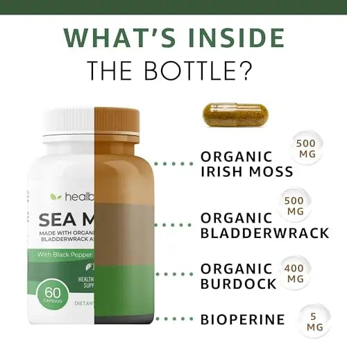 healblend Organic Irish Moss, Bladderwrack, Burdock, & BioPerine - 1405mg with Black Pepper healblend Au supplements