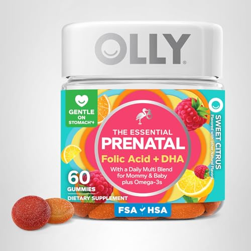 OLLY Prenatal Multivitamin Gummy, Supports Healthy Growth and Brain Development, Folic Acid, Vitamin D, Omega 3 DHA, Chewable Supplement