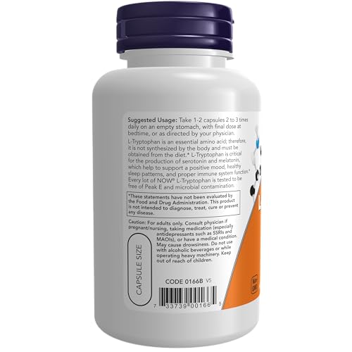 NOW Supplements, L-Tryptophan 500 mg, Encourages Positive Mood*, Supports Relaxation NOW Au supplements
