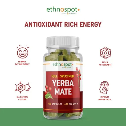 Full Spectrum Yerba Mate Capsules - Boosts Energy & Mental Focus - Supports Health Ethnospot Au supplements