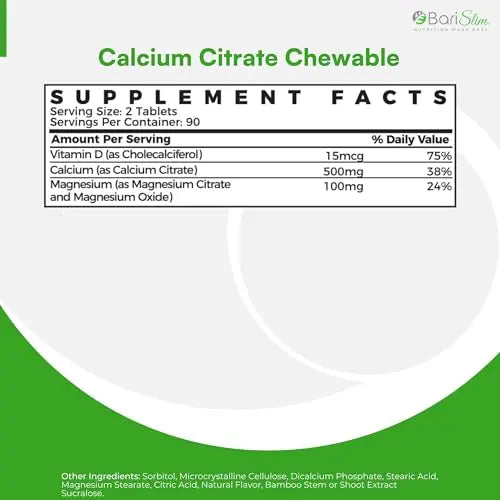 BariSlim Bariatric Calcium Citrate with Magnesium and Vitamin D Tabs - 500 mg of Calcium BariSlim Au supplements