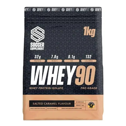 Whey90 Salted Caramel 1kg Whey Protein Isolate- by Soccer Supplement, 32 Grams SOCCER SUPPLEMENT Au supplements
