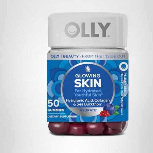 OLLY Glowing Skin Gummy, Hydrated & Youthful Skin,* Hyaluronic Acid, Collagen Peptides, Sea Buckthorn, Plump Berry Flavor
