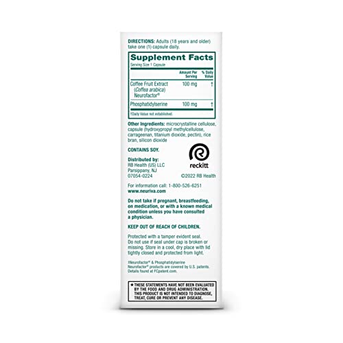 NEURIVA Original Decaffeinated Clinically Tested Nootropic Brain Supplement for Memory, Focus & Concentration, NeuroFactor & Phosphatidylserine, 28ct Capsules NEURIVA Au supplements