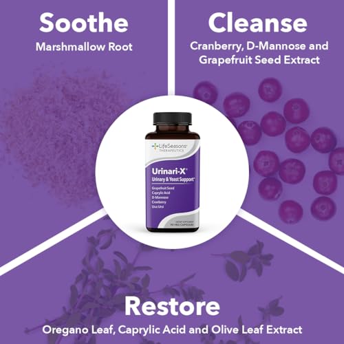 Urinari-X - Urinary Tract Support - Fast Acting UTI Relief - Vitamin Supplement for Healthy Bladder Function & Immunity - D-Mannose, Cranberry, Caprylic Acid, Uva Ursi & Grapefruit - 90 Capsules LifeSeasons Au supplements