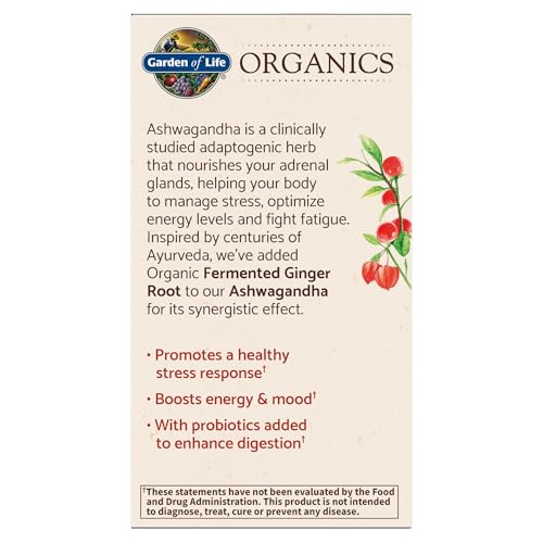 Garden of Life Organic Ashwagandha Supplement with Probiotics & Ginger - Stress, Mood & Energy Support, Vegan, Gluten Free