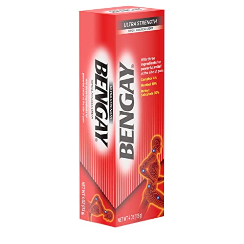 Bengay Ultra Strength Topical Pain Relief Cream, Non-Greasy Topical Analgesic for Minor Arthritis, Muscle, Joint and Back Pain, Camphor, Menthol and Methyl Salicylate, 4 OZ Bengay Au supplements